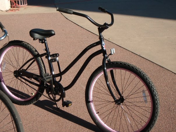 I liked this 26inch black PHAT beach cruiser with pink rims